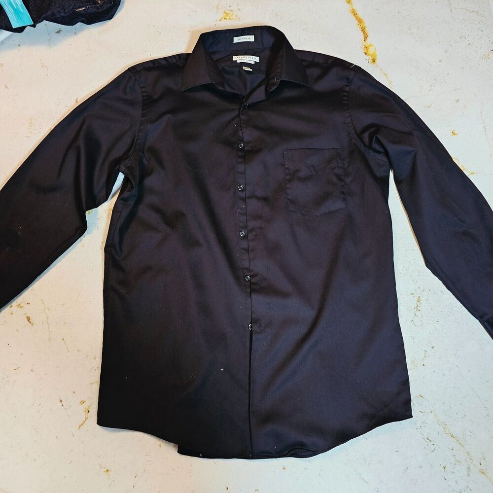 Van Heusen Lux Sateen Dress Shirt 15.5 32/33 Black Regular Fit Wrinkle Free